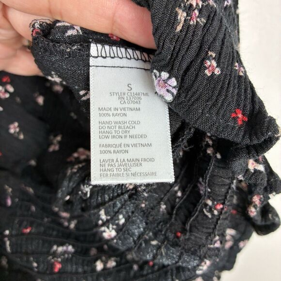 Paper Crane Cropped Smocked Waist Women SZ S Floral Ditzy Print Long Sleeve Boho - Picture 4 of 6